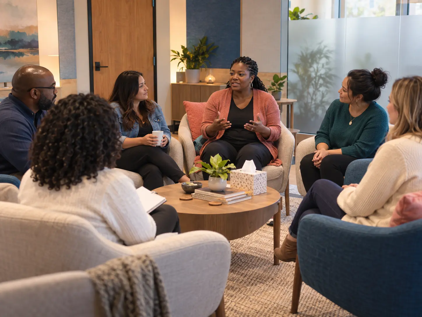 Future concept of parents and caregivers meeting privately for an empowering facilitated conversation