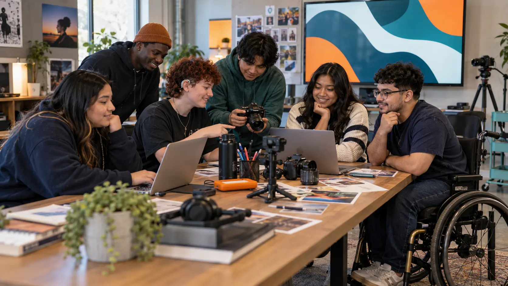 A diverse group of young adults collaborating with confidence